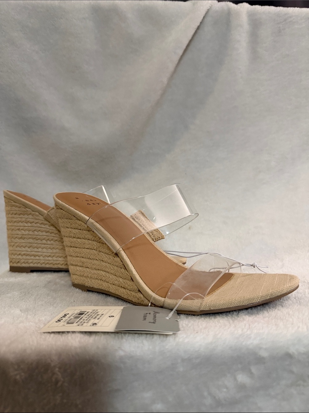 NWT- A New Day: Beige Wedge Sandals with Clear Straps